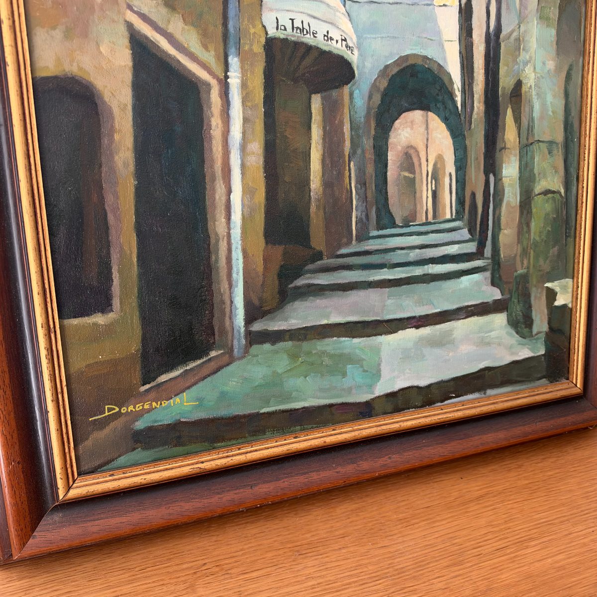 French Oil Painting Medieval Street Scene Signed Dorgendial Gard Village 0910262 Fleamarketfrance