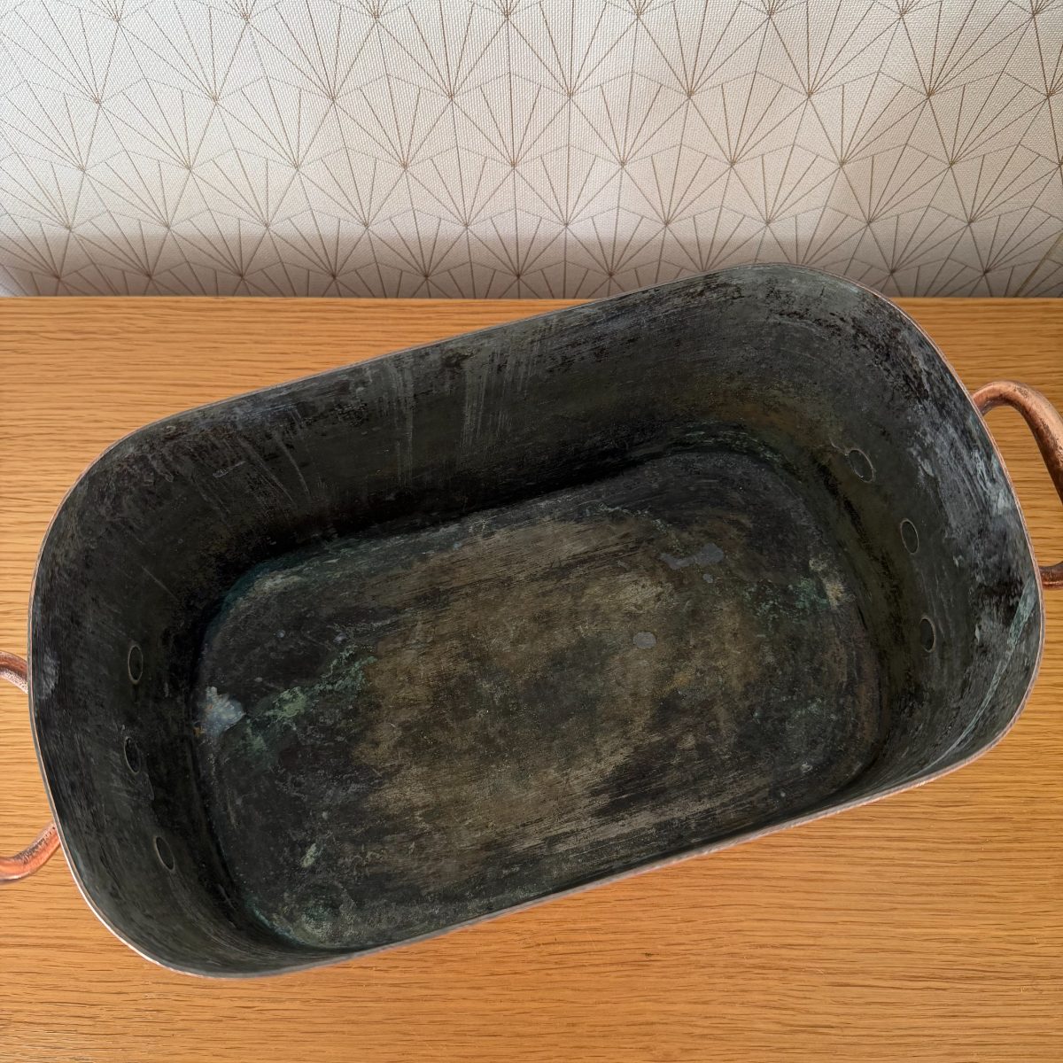 Antique French Copper Oval Roasting Pan Pot Brass Handles Lid 14102614 Fleamarketfrance