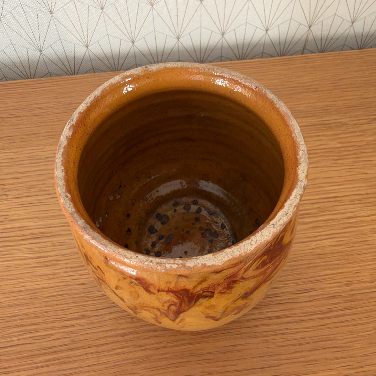Antique French Earthenware Pot Marbled Manganese Glaze Farmhouse 07102612 Fleamarketfrance