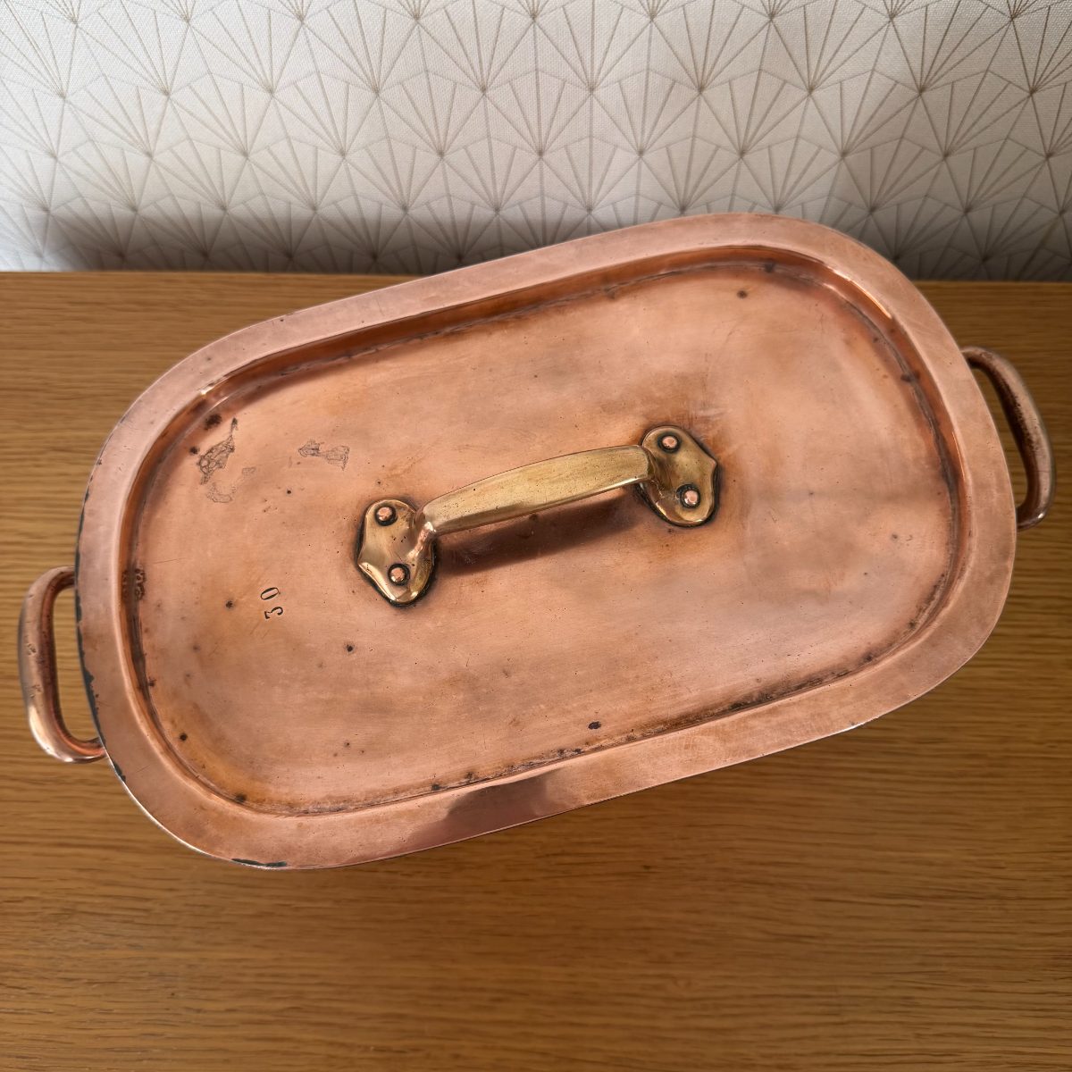 Antique French Copper Oval Roasting Pan Pot Brass Handles Lid 14102614 Fleamarketfrance
