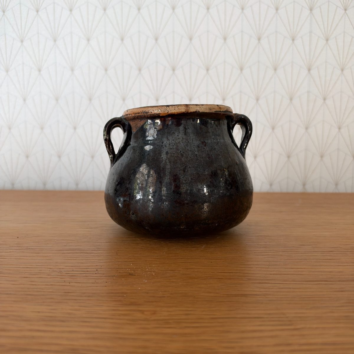 Antique French Glazed Stoneware Double Handle Pot Farmhouse 07102615 Fleamarketfrance