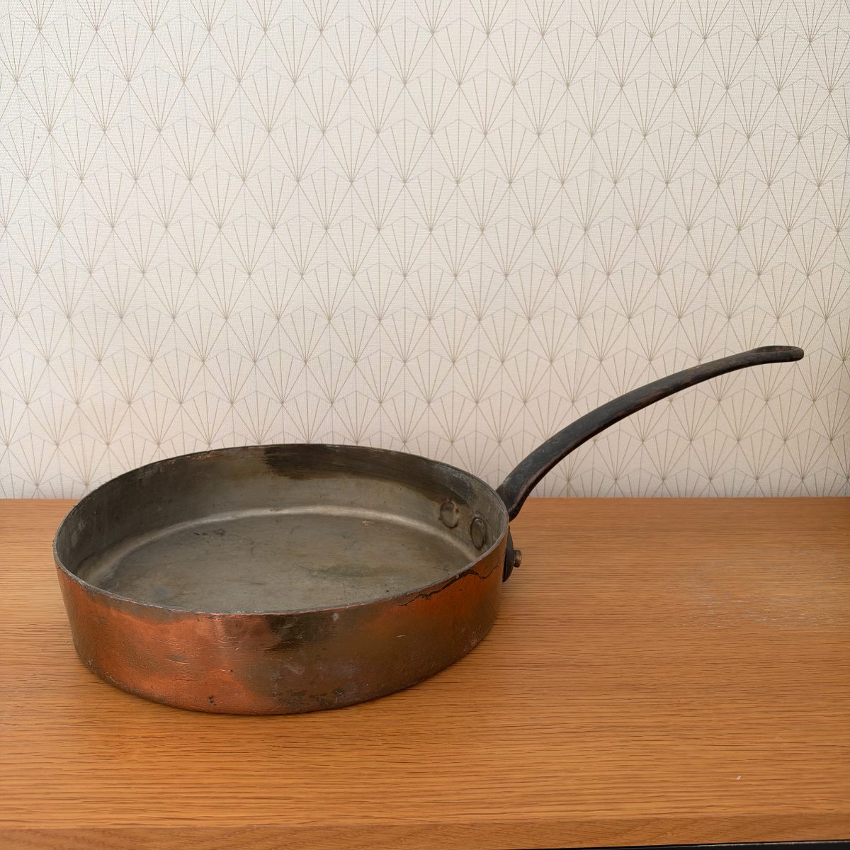 Antique French Copper Saute Pan Iron Handle Large 34cm Restore 20102624 Fleamarketfrance