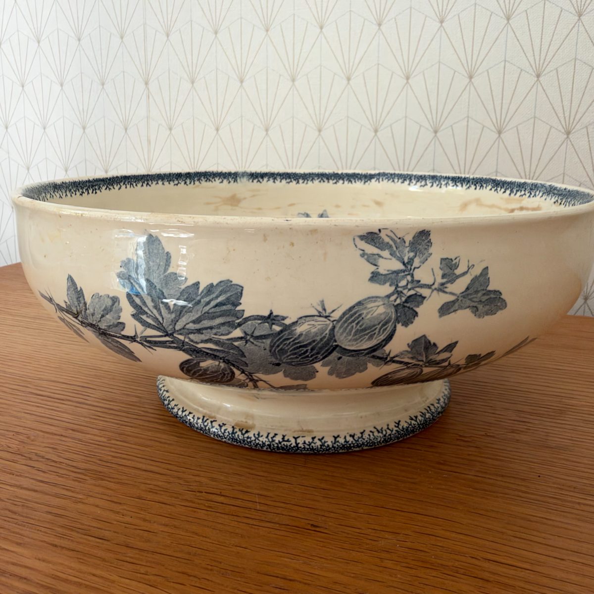 Antique French Transferware Footed Bowl Sarreguemines Groseilles 20102632 Fleamarketfrance