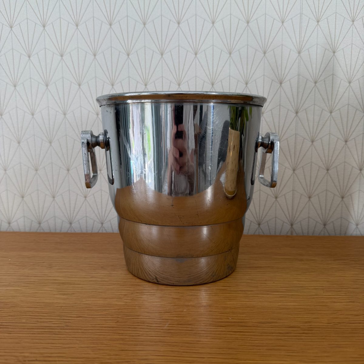 French Vintage Ice Bucket Chrome Wood Handles Bar Decor 1010265 Fleamarketfrance