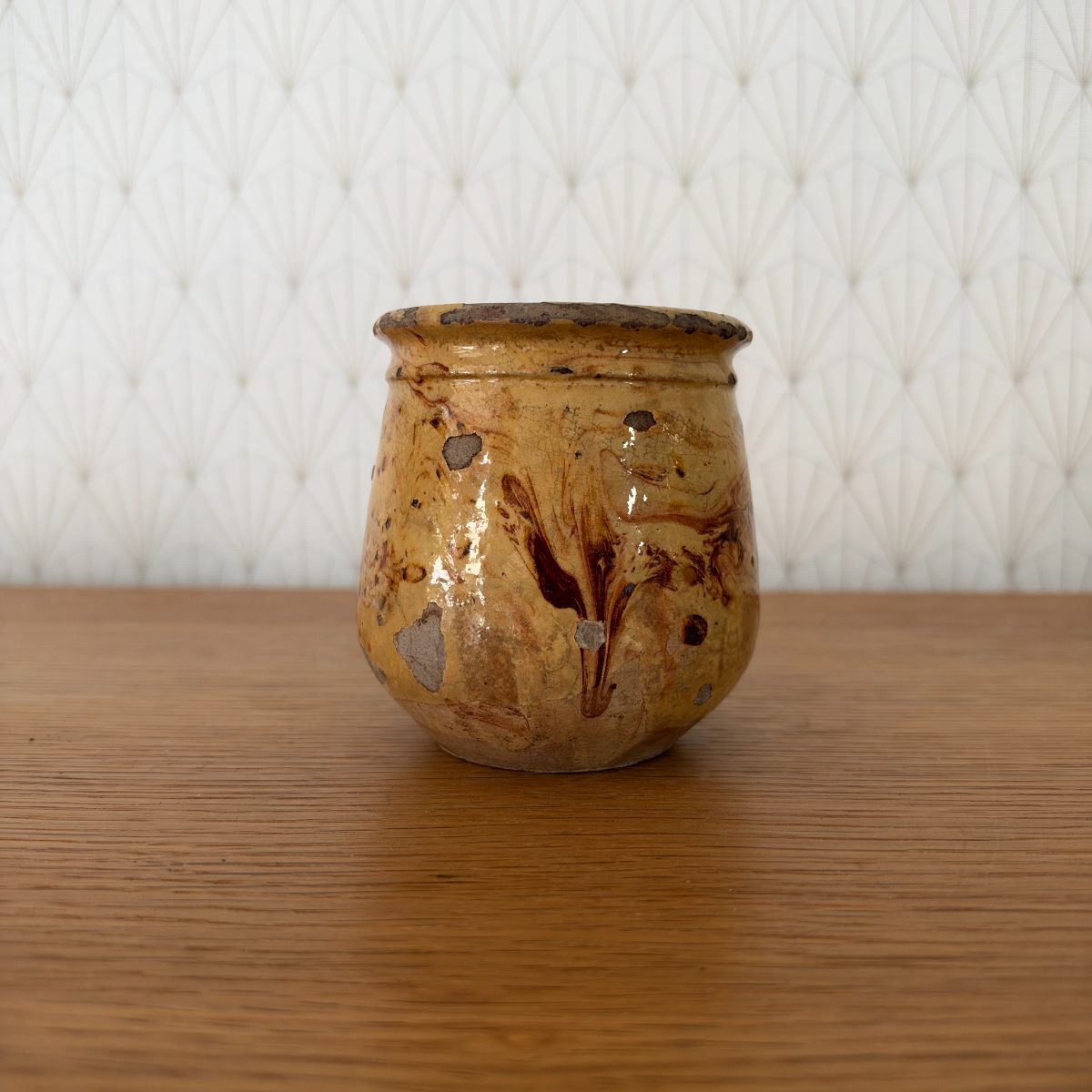 Antique French Glazed Terracotta Jar Marbled Slip Farmhouse Pottery 07102611 Fleamarketfrance
