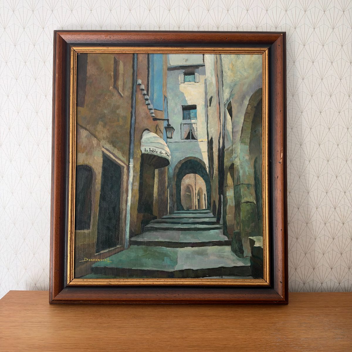 French Oil Painting Medieval Street Scene Signed Dorgendial Gard Village 0910262 Fleamarketfrance