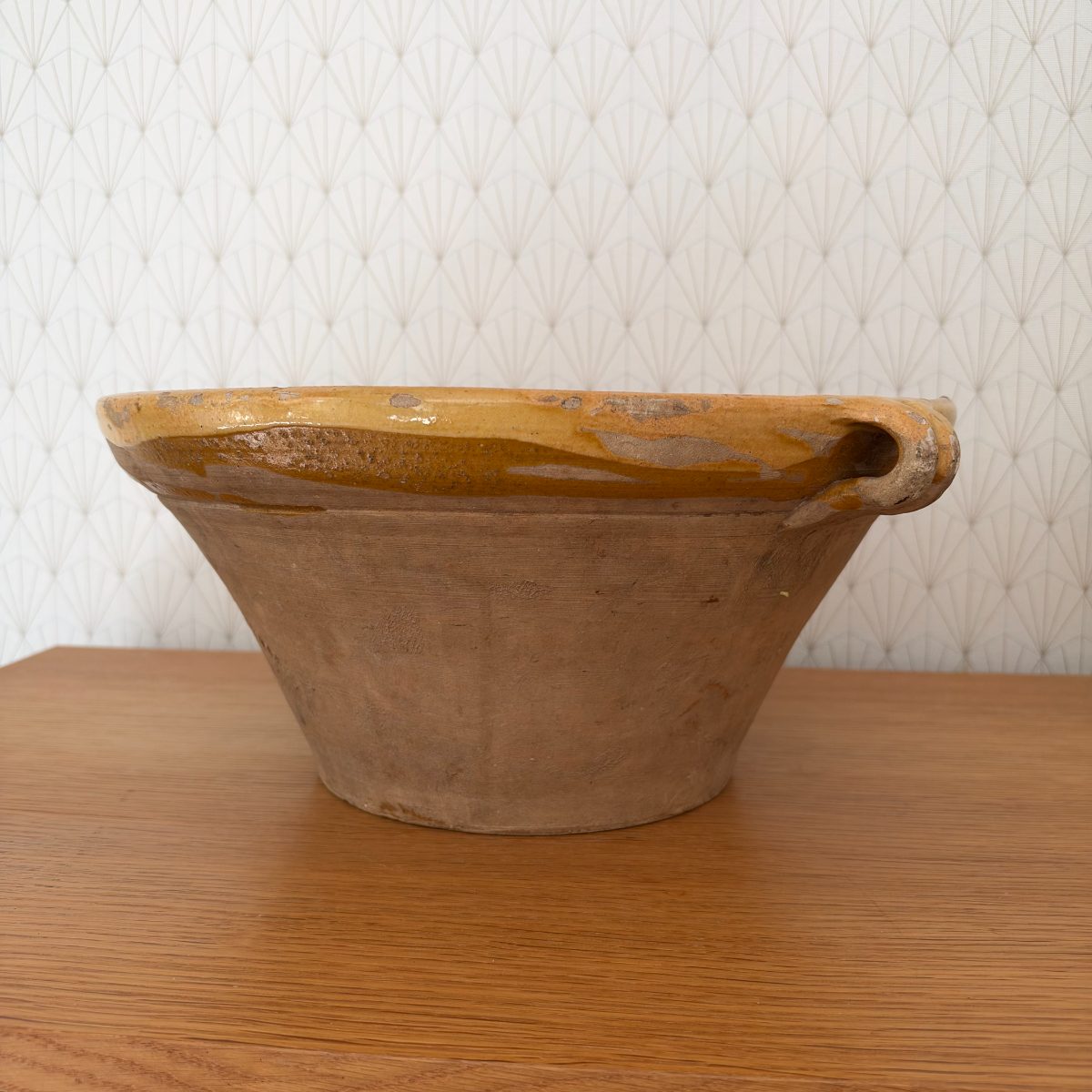 Antique French Terracotta Tian Bowl Yellow Glazed Provence Earthenware 06102629