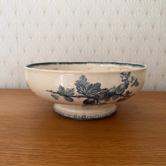Antique French Transferware Footed Bowl Sarreguemines Groseilles 20102632 Fleamarketfrance