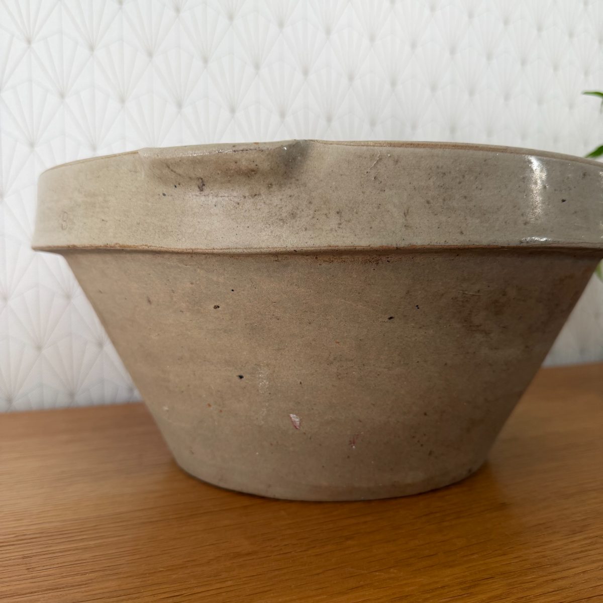 Antique French Stoneware Mixing Bowl with Spout Farmhouse Pottery 1410262 Fleamarketfrance