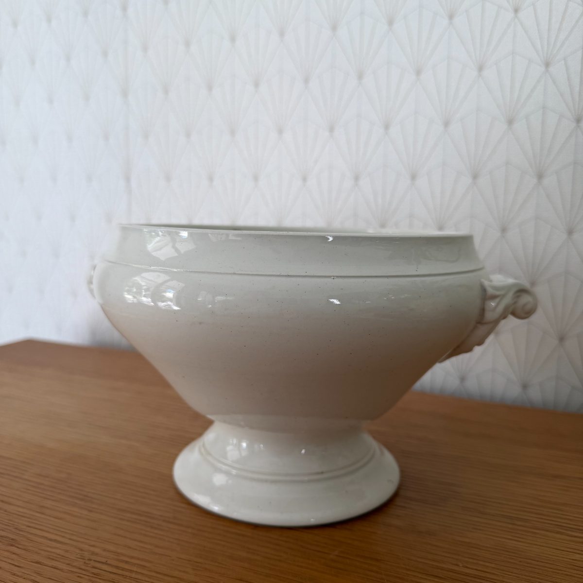 French White Ceramic Soup Tureen Footed Bowl Lion Head Handles Vintage 1410261 Fleamarketfrance