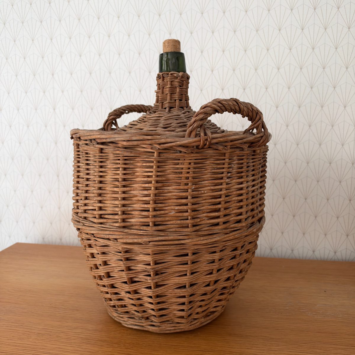 French Wicker Demijohn Vintage Woven Rattan Carboy Bottle with Cork 0710262 Fleamarketfrance