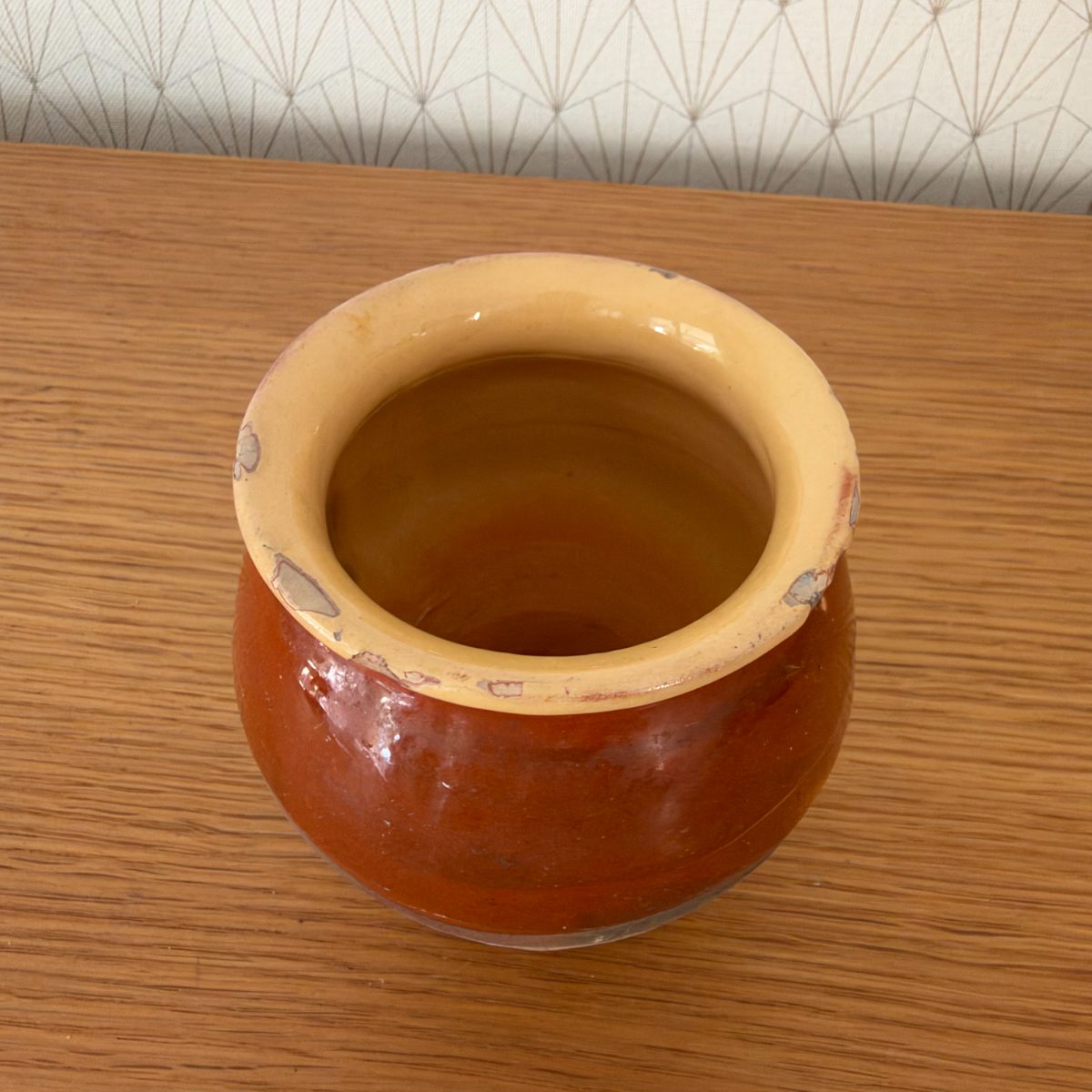 Antique French Glazed Pottery Jar Red Glaze Rustic Stoneware Pot 07102613 Fleamarketfrance