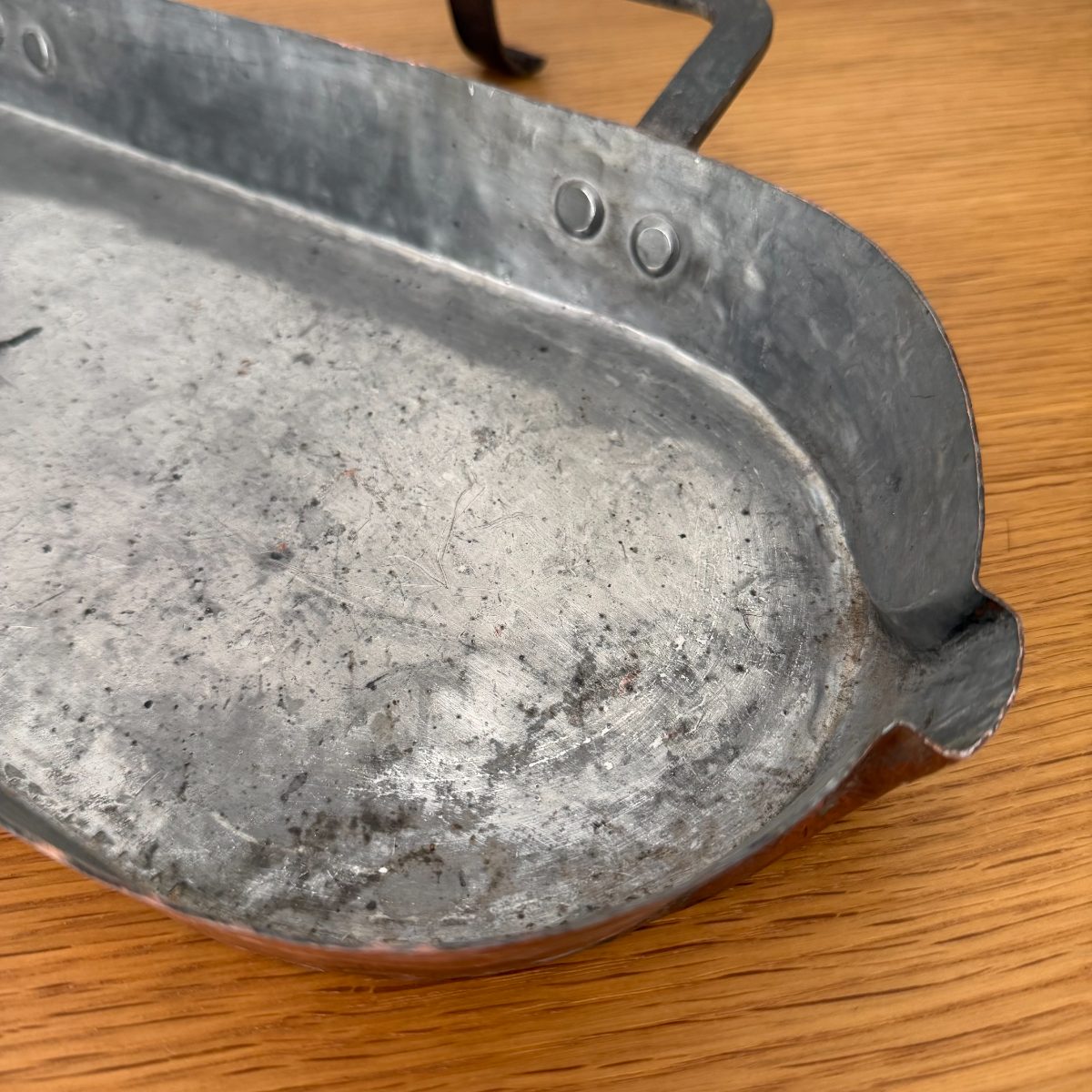 Antique French Copper Tin-Lined Fish Pan Iron Handle Leche Frite 1410266 Fleamarketfrance