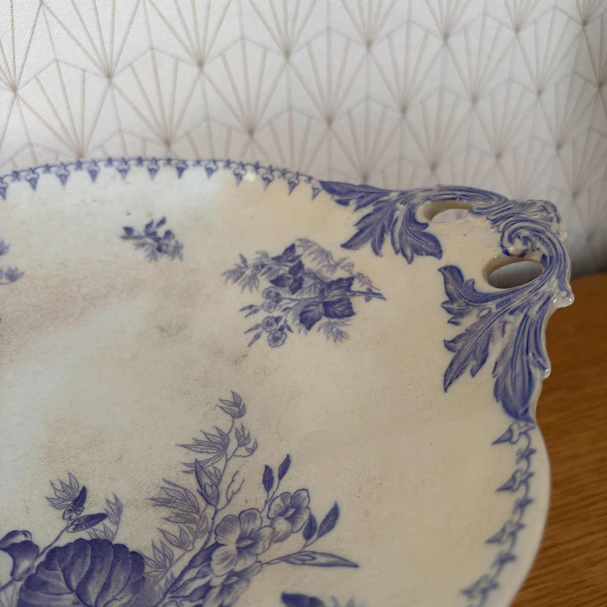 French Antique Pedestal Cake Stand Blue White Transferware Faience 0710267 Fleamarketfrance