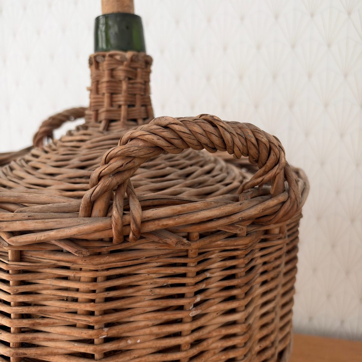 French Wicker Demijohn Vintage Woven Rattan Carboy Bottle with Cork 0710262 Fleamarketfrance