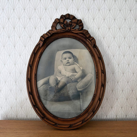 Antique French Oval Carved Wood Picture Frame Baby Portrait Photo 09102611 Fleamarketfrance