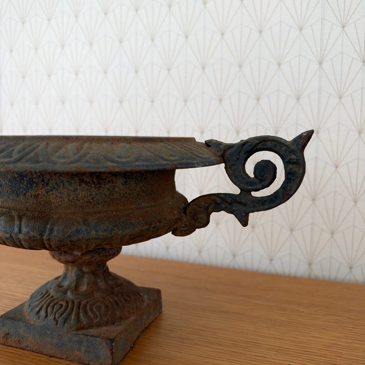 Antique French Cast Iron Garden Urn Vase Scroll Handles Piédouche 0710268 Fleamarketfrance