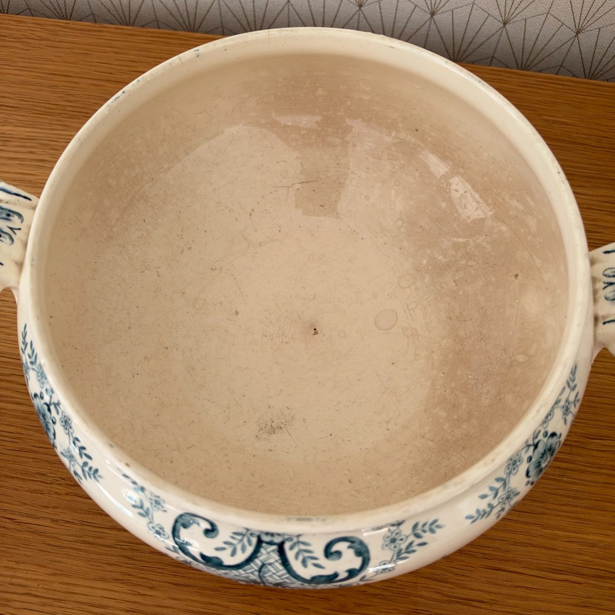 Antique French Blue White Transferware Soup Tureen Faience Lid 2910268