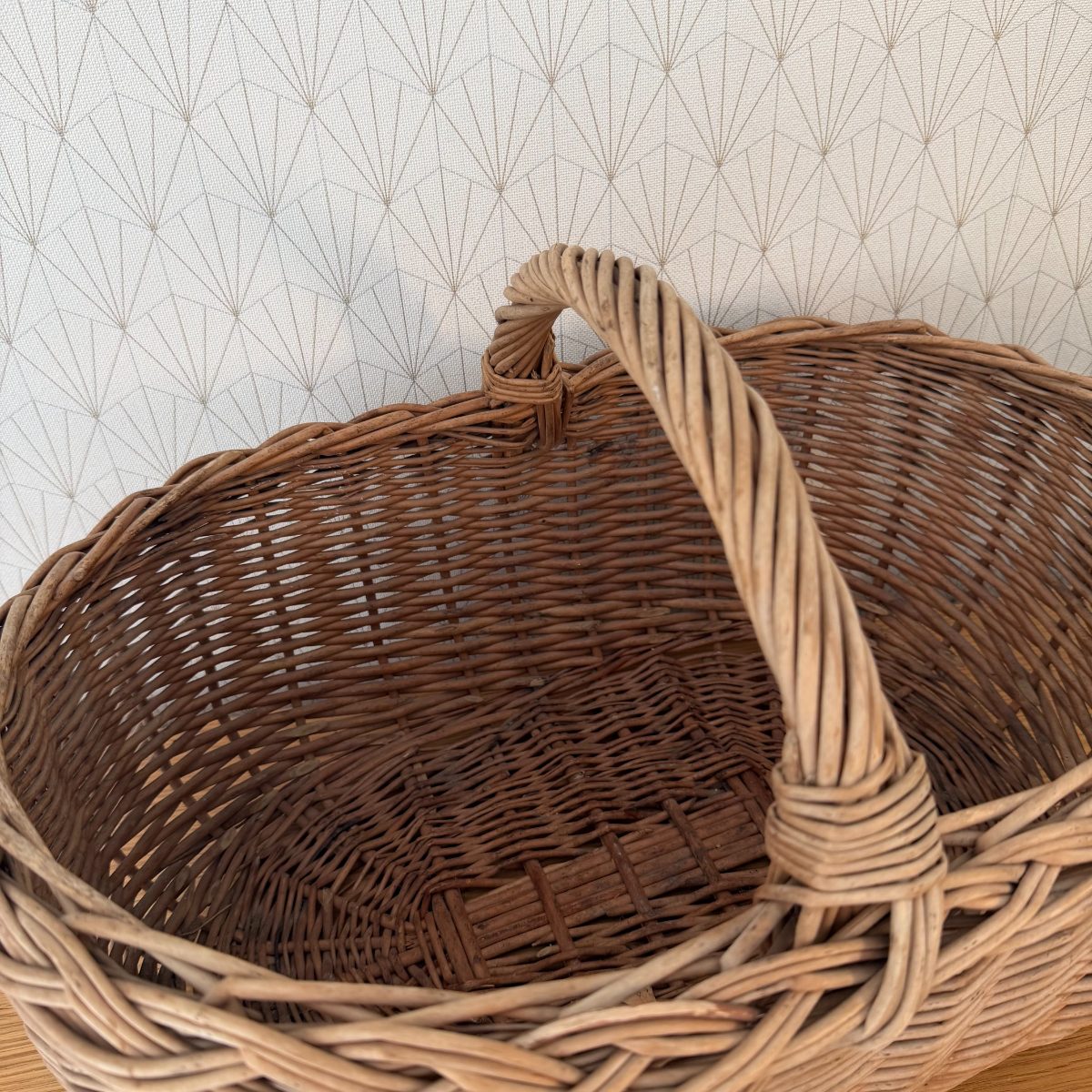 French Wicker Market Basket with Handle Vintage Rattan Shopping 2610265 Fleamarketfrance