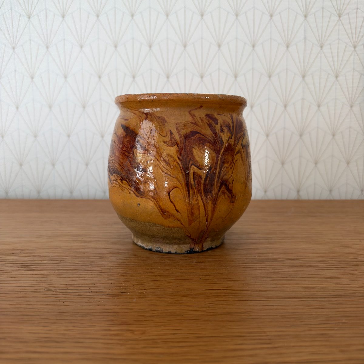 Antique French Earthenware Pot Marbled Manganese Glaze Farmhouse 07102612 Fleamarketfrance