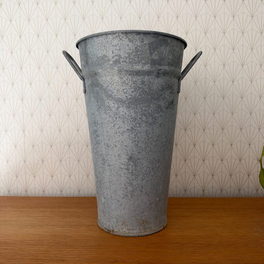 Vintage French Zinc Flower Bucket Vase with Handles Farmhouse 09102615 Fleamarketfrance