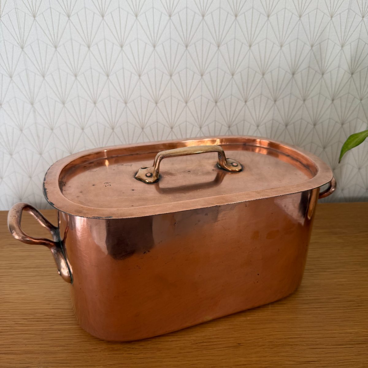 Antique French Copper Oval Roasting Pan Pot Brass Handles Lid 14102614 Fleamarketfrance