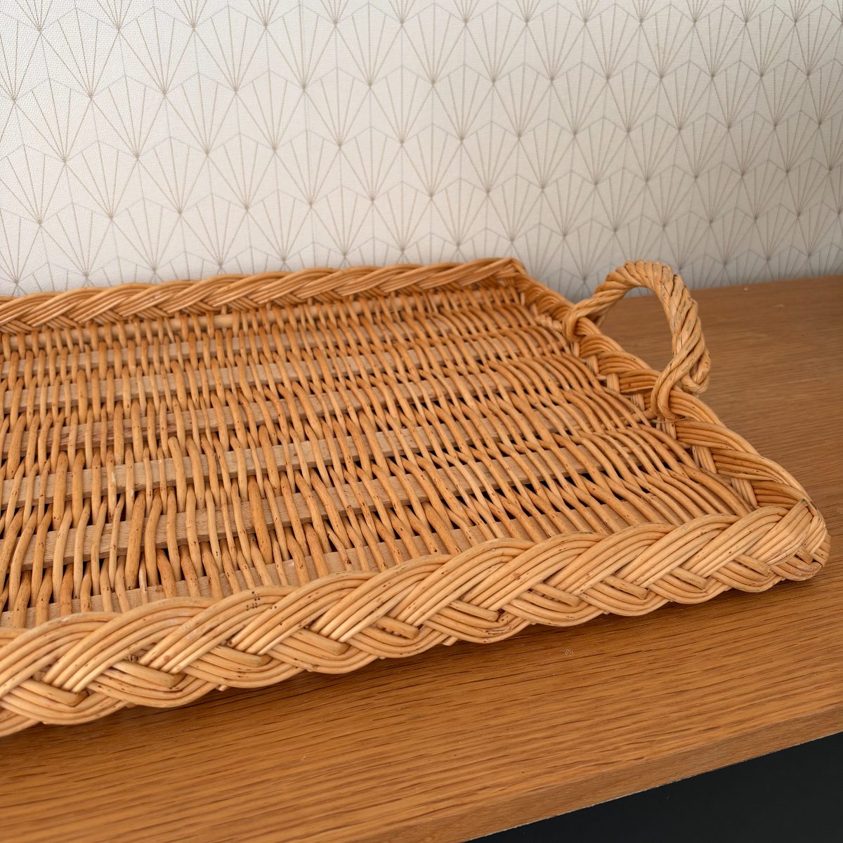 French Vintage Wicker Rattan Serving Tray Braided Handles Large 0710263 Fleamarketfrance