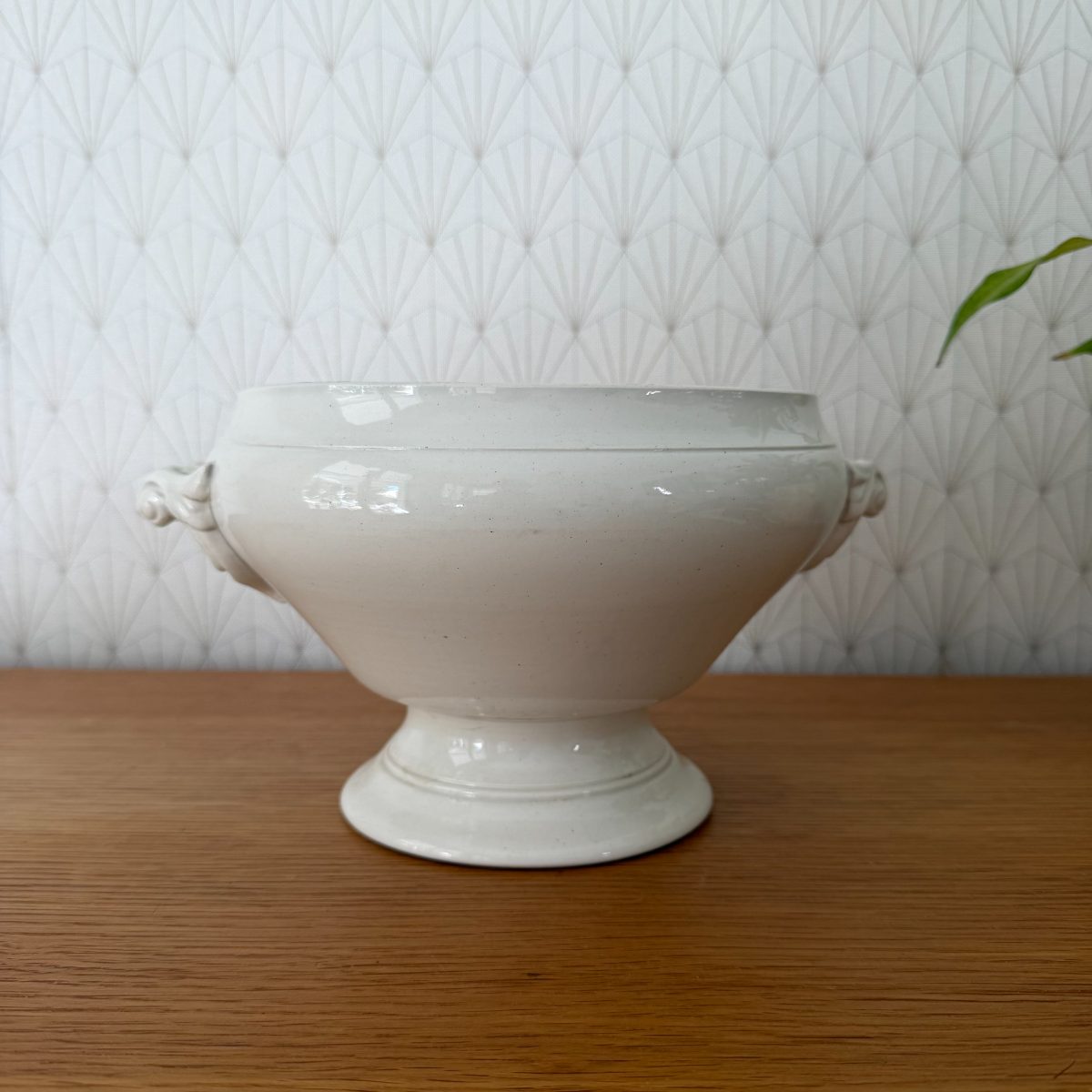 French White Ceramic Soup Tureen Footed Bowl Lion Head Handles Vintage 1410261 Fleamarketfrance