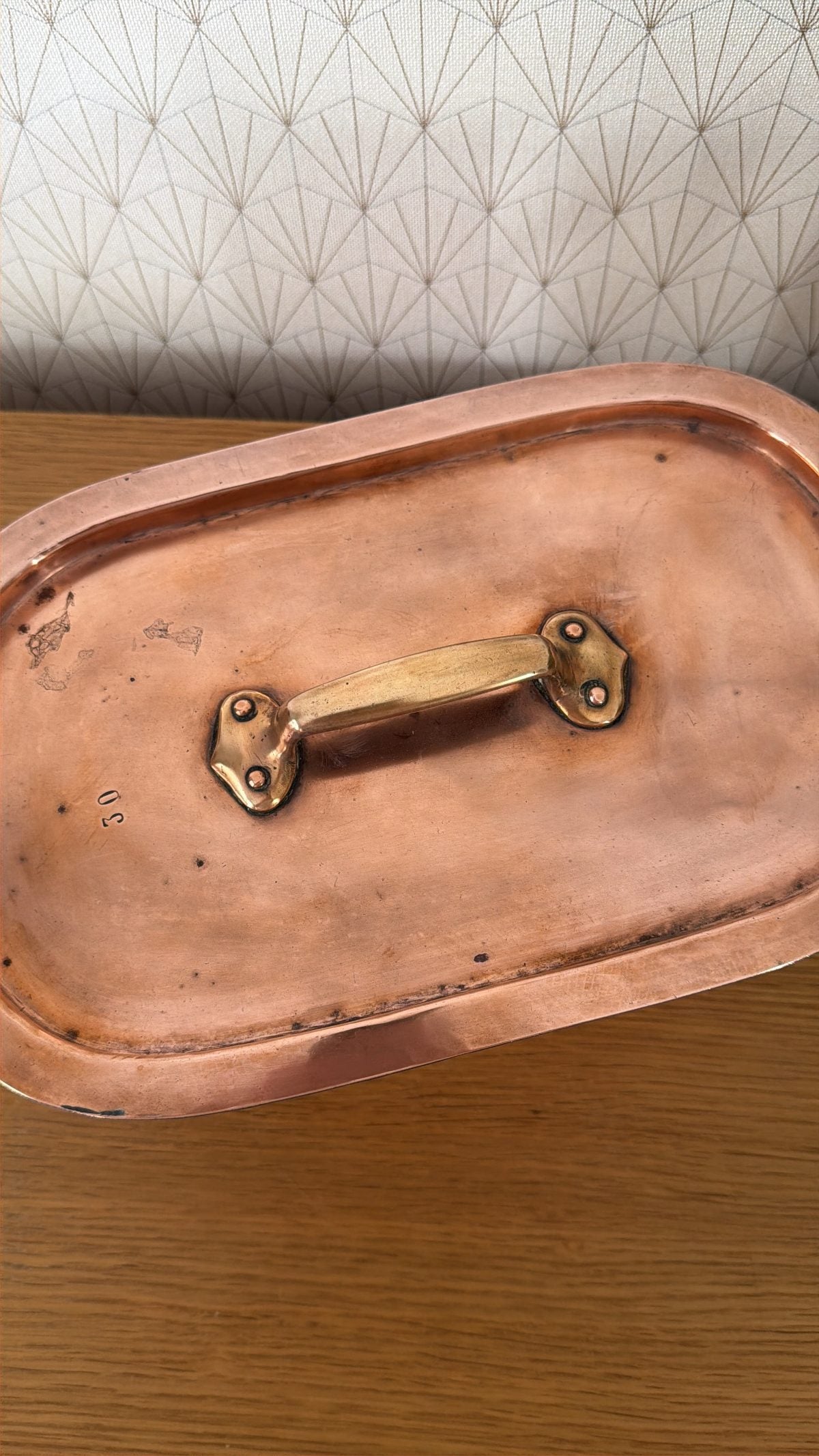 Antique French Copper Oval Roasting Pan Pot Brass Handles Lid 14102614 Fleamarketfrance