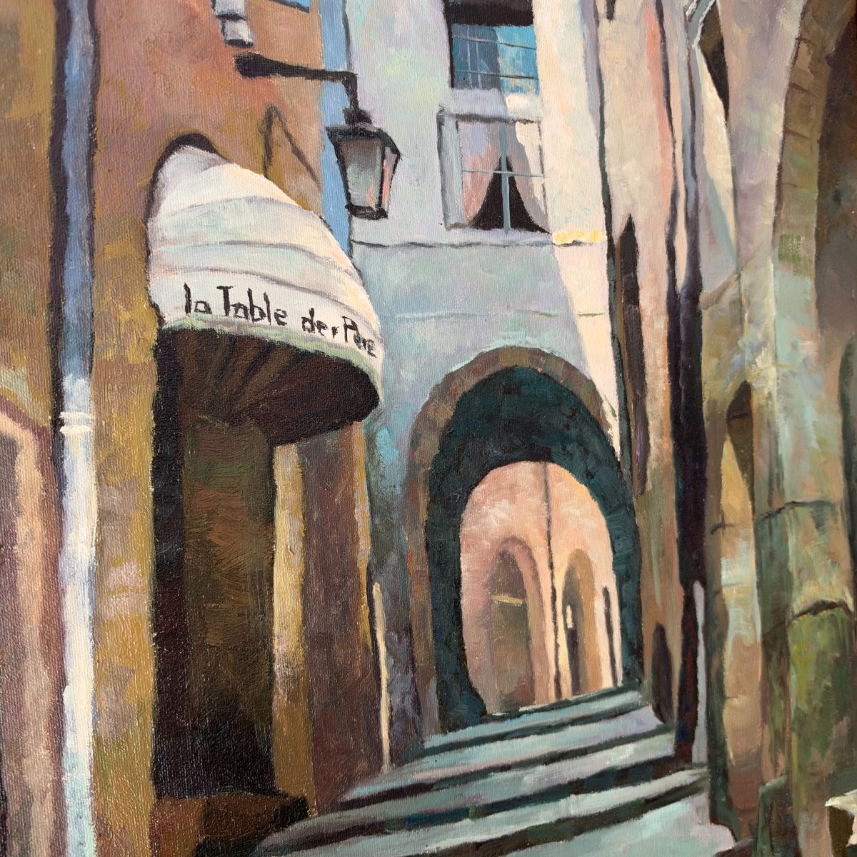 French Oil Painting Medieval Street Scene Signed Dorgendial Gard Village 0910262 Fleamarketfrance