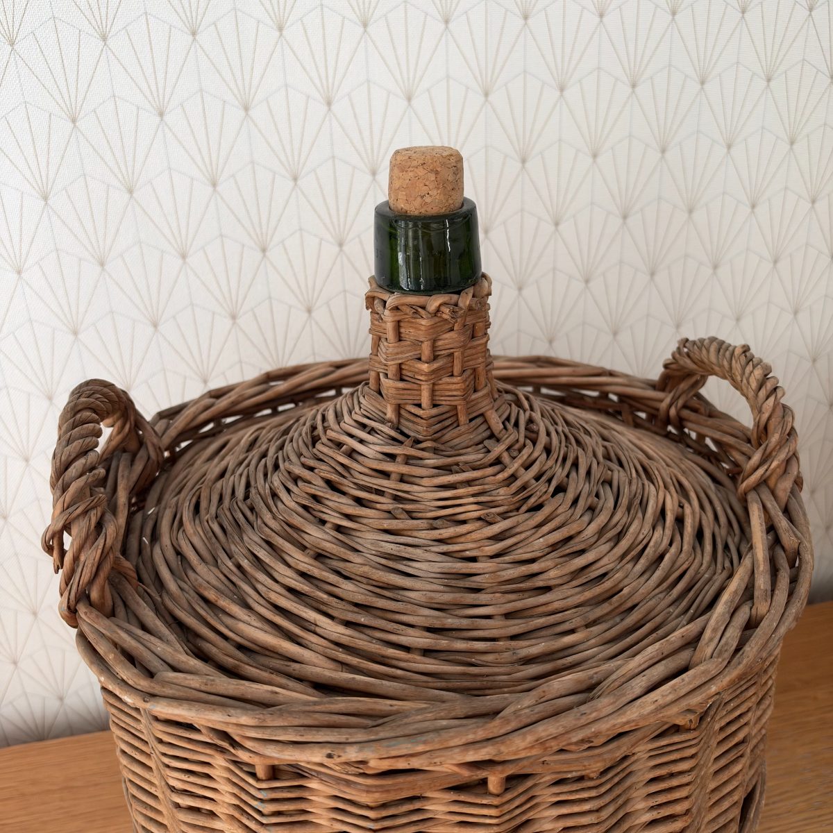 French Wicker Demijohn Vintage Woven Rattan Carboy Bottle with Cork 0710262 Fleamarketfrance