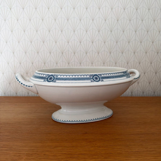 French Ironstone Tureen Base Blue White Transferware Antique 06102635 Fleamarketfrance