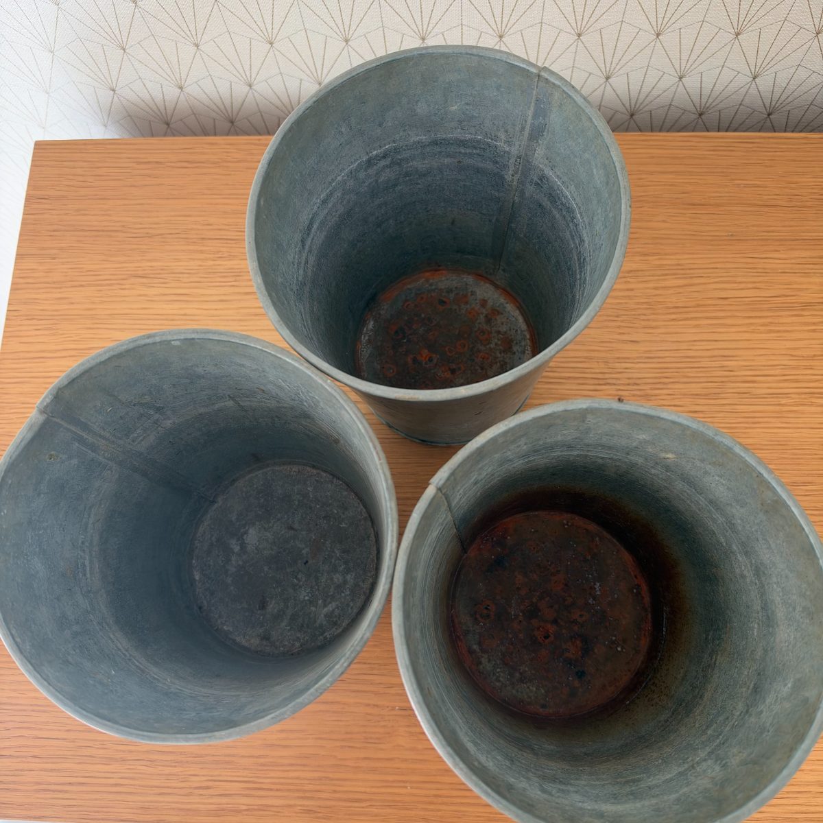 Set of 3 French Vintage Zinc Flower Buckets Rustic Farmhouse 09102614 Fleamarketfrance