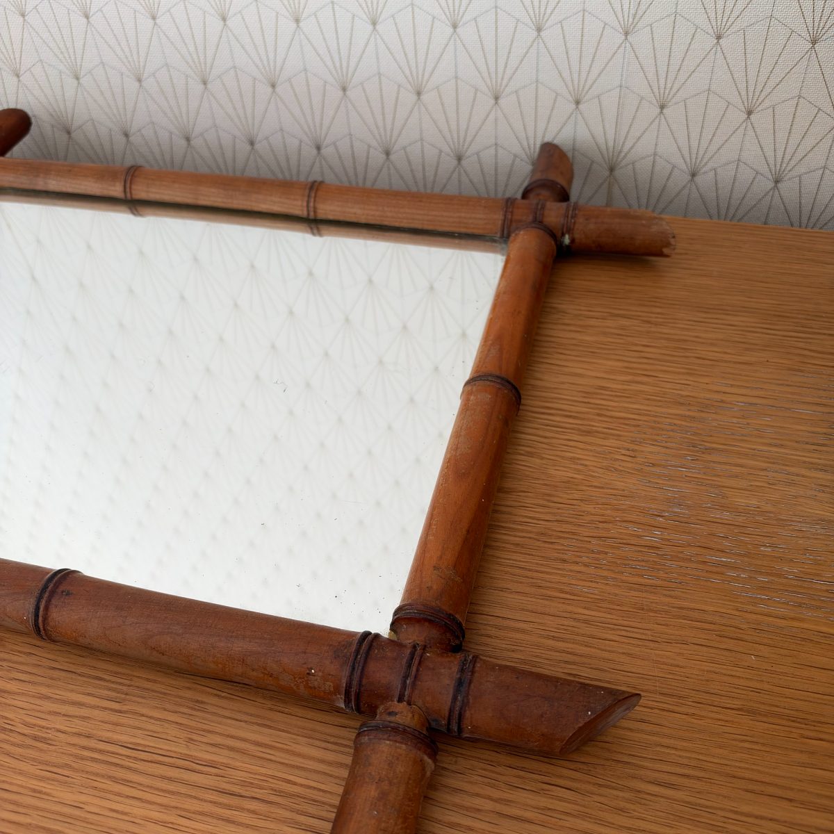 Antique French Faux Bamboo Wood Mirror Rustic Farmhouse Decor 2210264 Fleamarketfrance