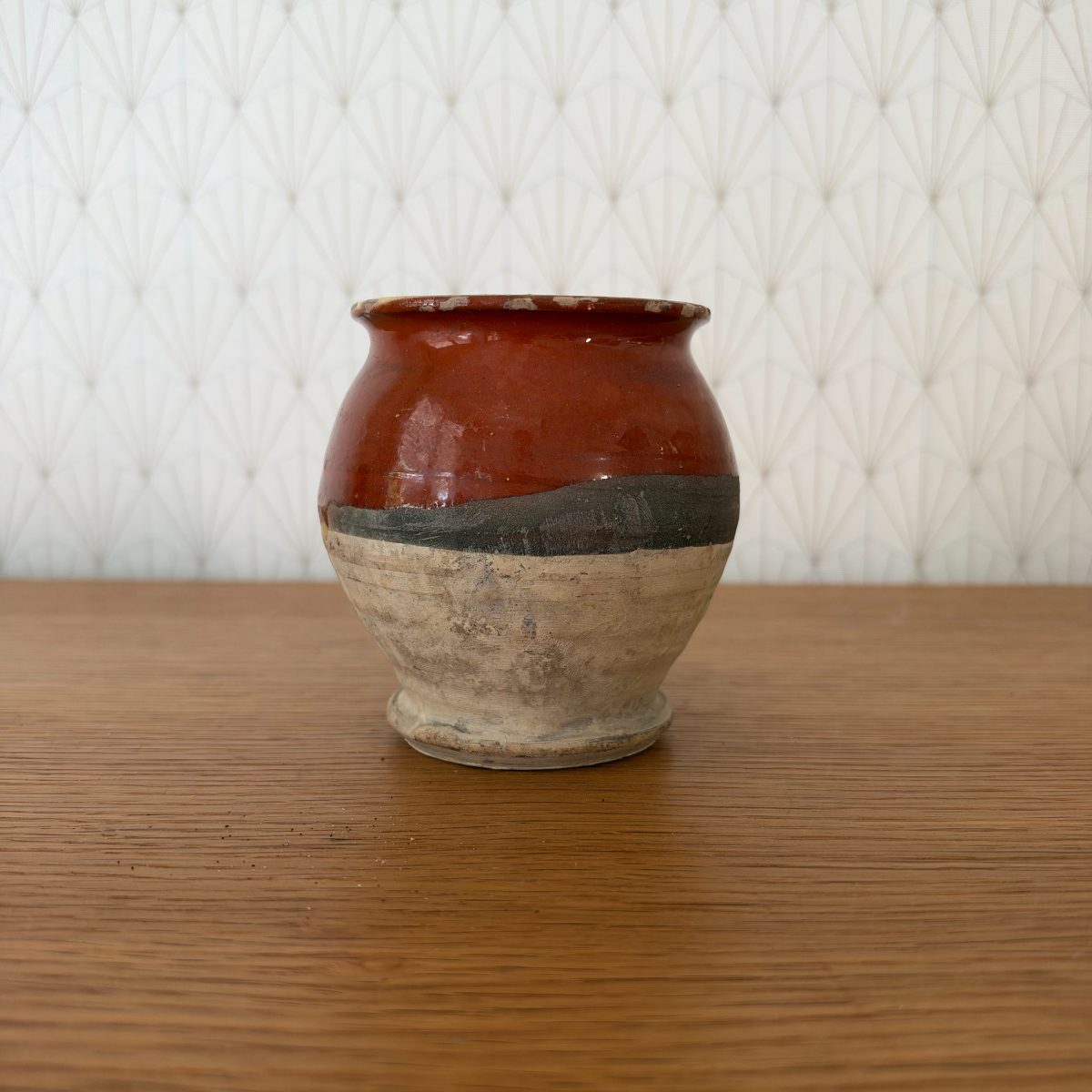 Antique French Glazed Pottery Jar Red Glaze Rustic Stoneware Pot 07102613 Fleamarketfrance