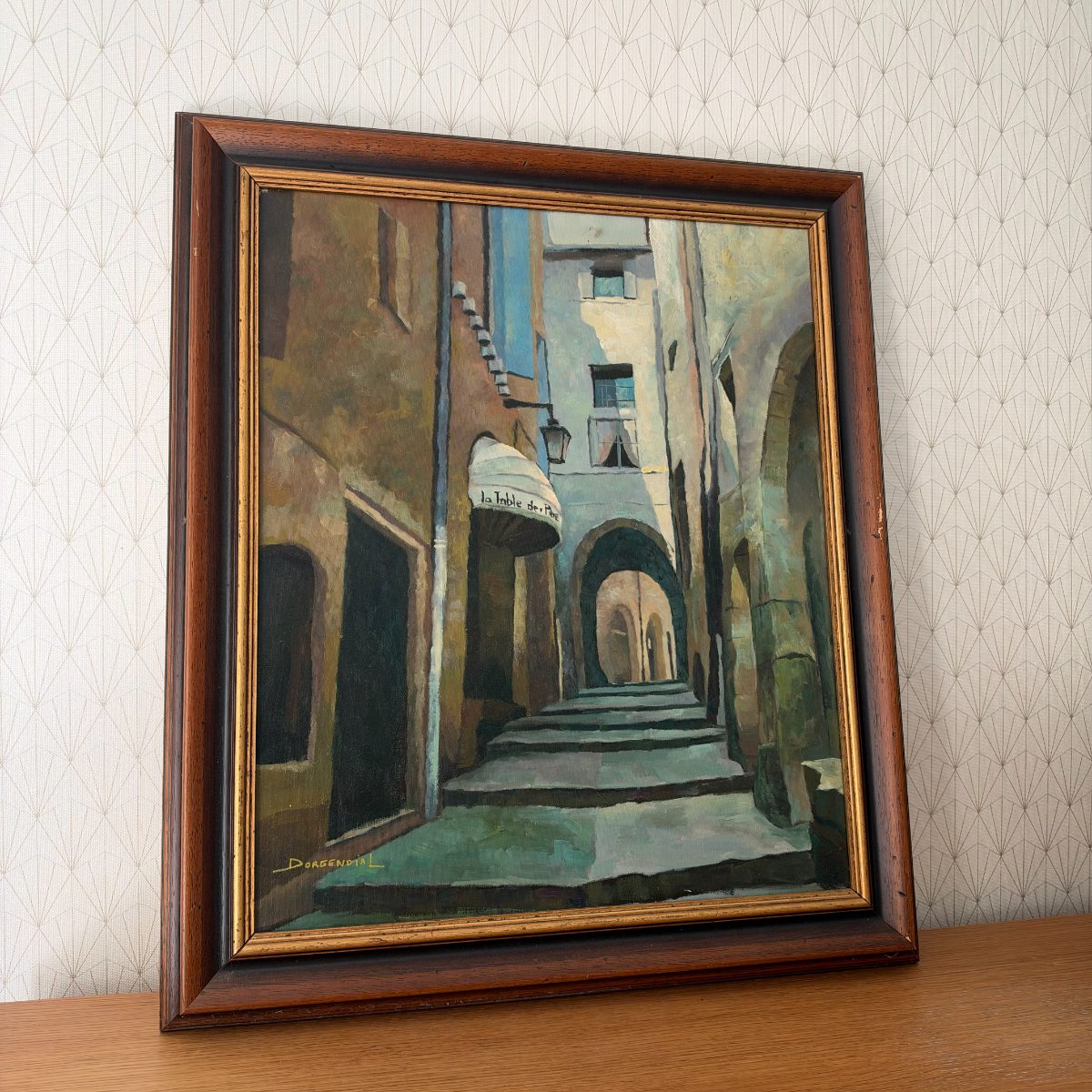 French Oil Painting Medieval Street Scene Signed Dorgendial Gard Village 0910262 Fleamarketfrance