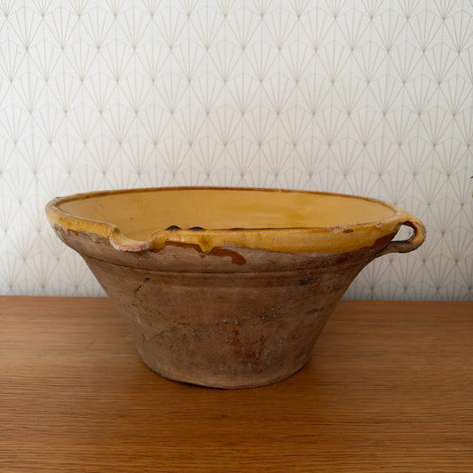 Antique French Terracotta Tian Bowl Yellow Glazed Provence Earthenware 06102629 Fleamarketfrance