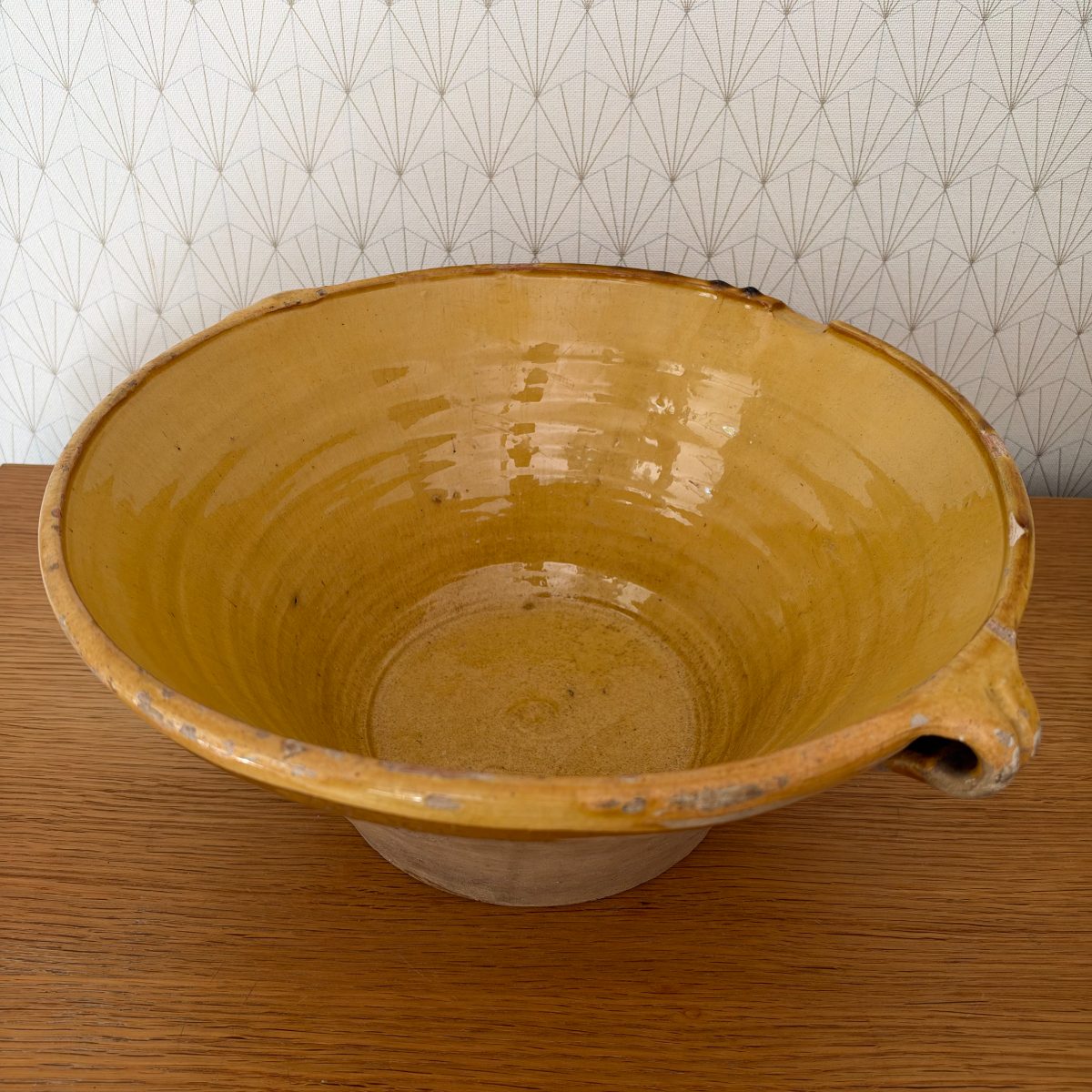 Antique French Terracotta Tian Bowl Yellow Glazed Provence Earthenware 06102629