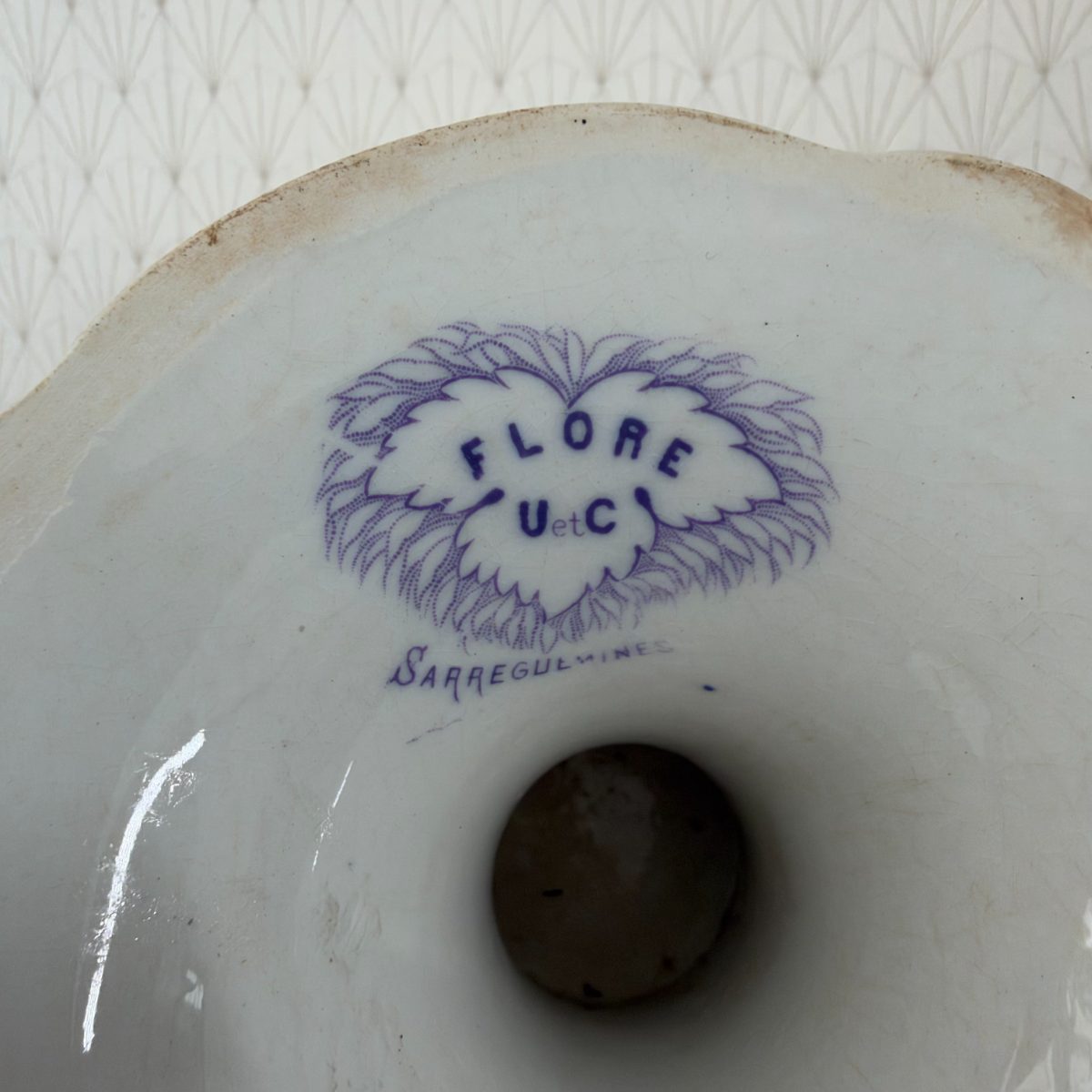 French Antique Pedestal Cake Stand Blue White Transferware Faience 0710267 Fleamarketfrance