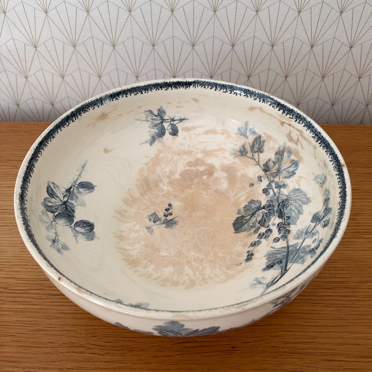 Antique French Transferware Footed Bowl Sarreguemines Groseilles 20102632 Fleamarketfrance
