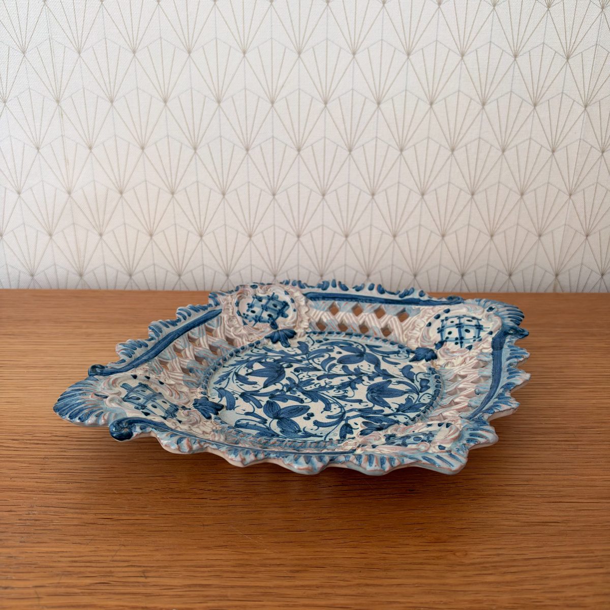 Italian Caltagirone Reticulated Pierced Ceramic Basket Dish F Boria 20102618 Fleamarketfrance