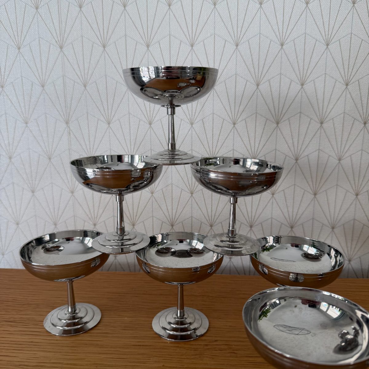 Set of 8 French Vintage Stainless Steel Champagne Coupes Letang-Remy 14102611 Fleamarketfrance