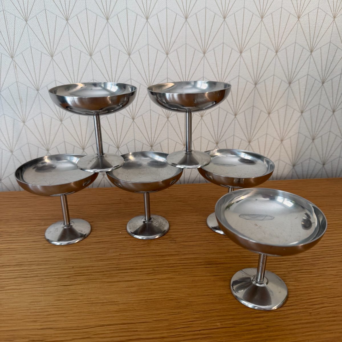 Guy Degrenne Champagne Coupes Stainless Steel Set of 6 French Vintage 2610261 Fleamarketfrance