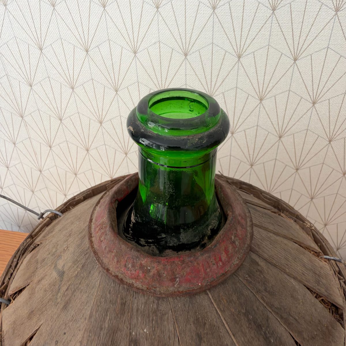 Antique French Demijohn Bonbonne Green Glass Wood Basket 20102622 Fleamarketfrance