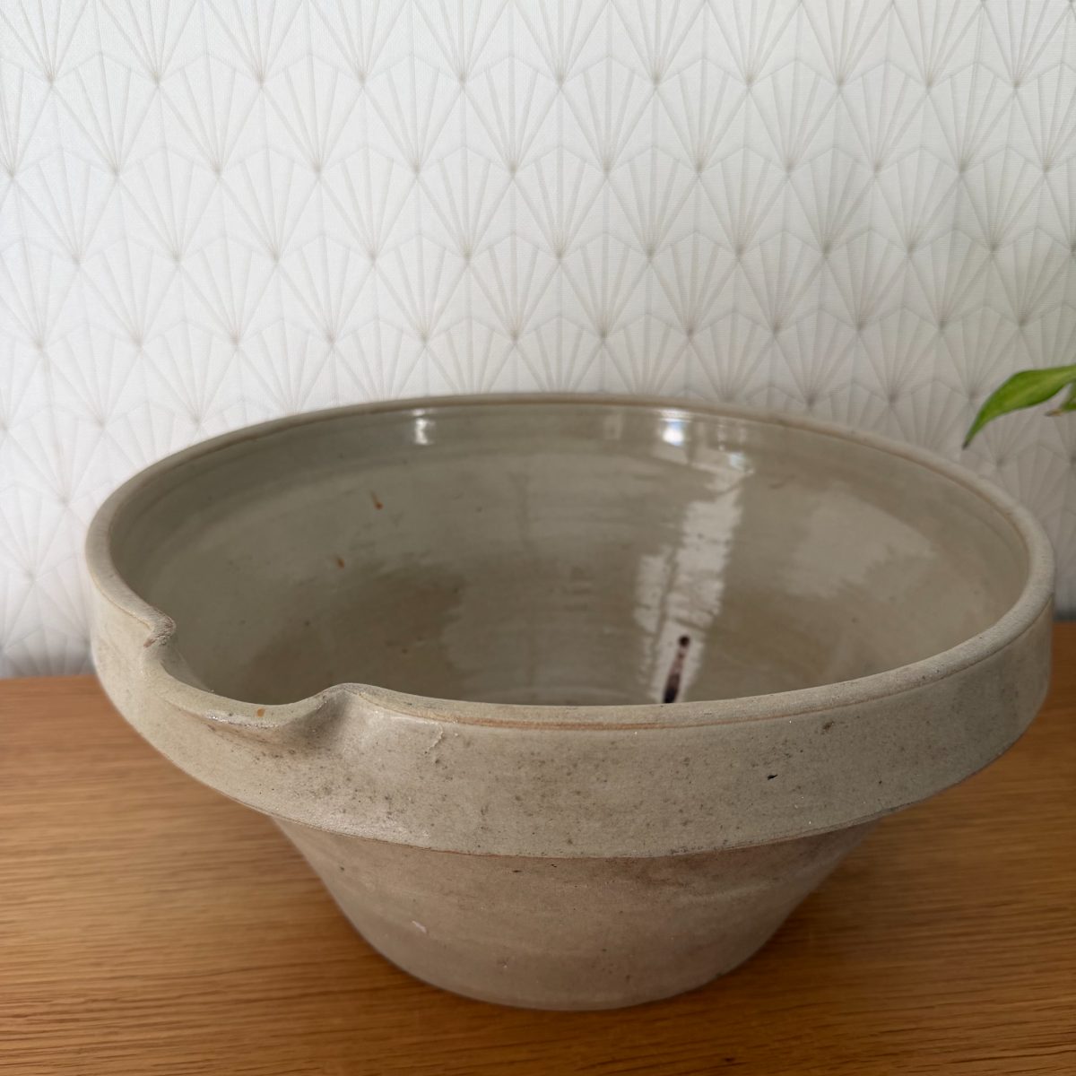 Antique French Stoneware Mixing Bowl with Spout Farmhouse Pottery 1410262 Fleamarketfrance