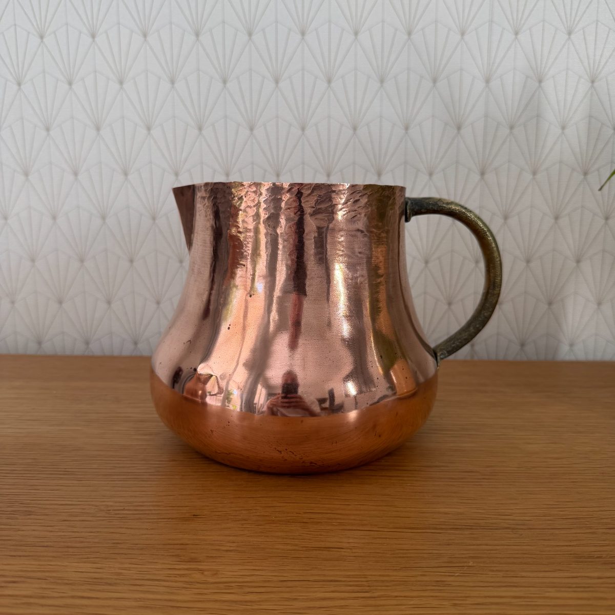 Antique French Hammered Copper Pitcher Jug Brass Handle Farmhouse 1010262 Fleamarketfrance