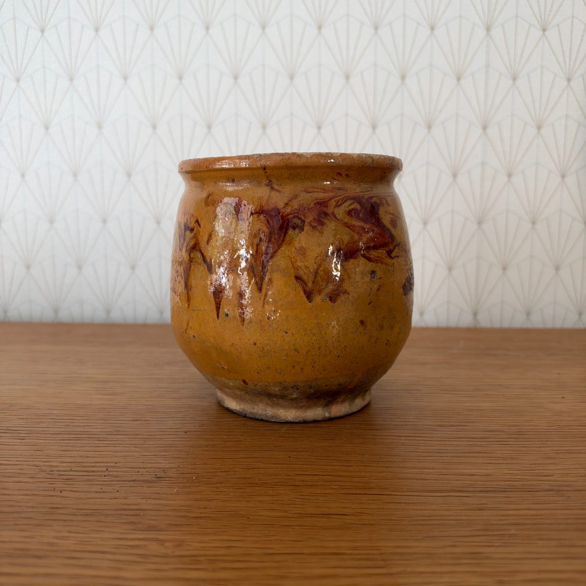 Antique French Earthenware Pot Marbled Manganese Glaze Farmhouse 07102612 Fleamarketfrance