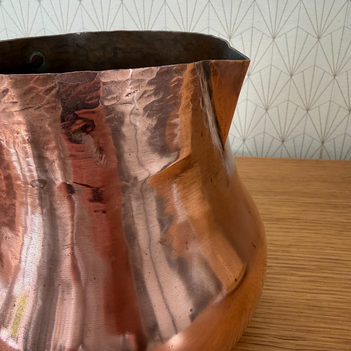Antique French Hammered Copper Pitcher Jug Brass Handle Farmhouse 1010262 Fleamarketfrance