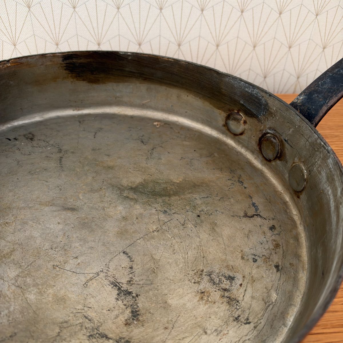 Antique French Copper Saute Pan Iron Handle Large 34cm Restore 20102624 Fleamarketfrance