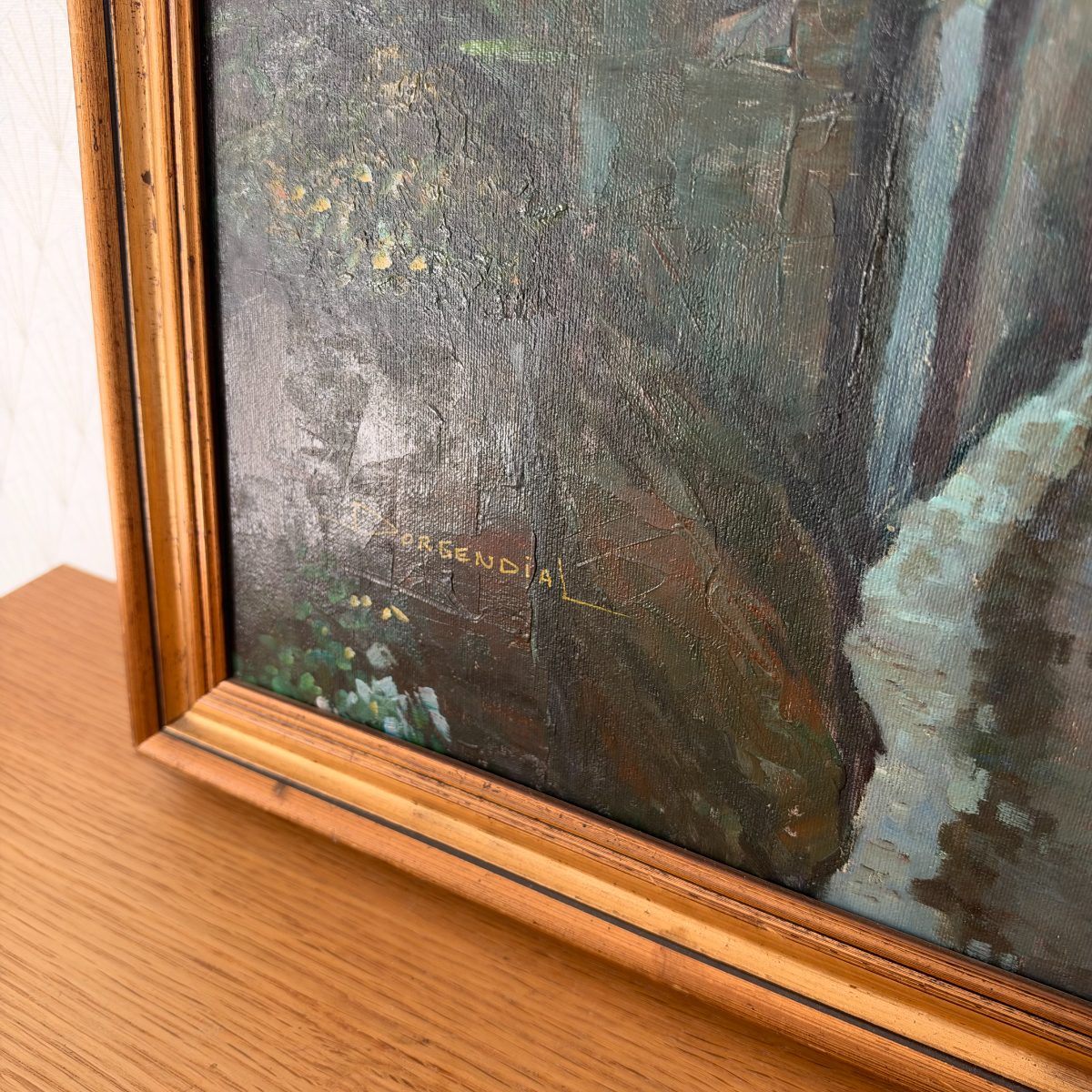 French Oil Painting Village Street Scene Signed Dorgendial Framed 0910261
